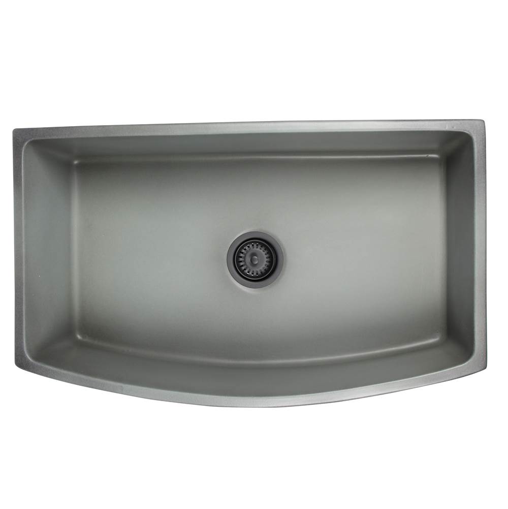 Nantucket Sinks Italian Made Fine Fireclay Curved Apron Farmer Sink Finished In A Concrete Finish, Optional Bottom Grid - Bg-Fc3320Ca