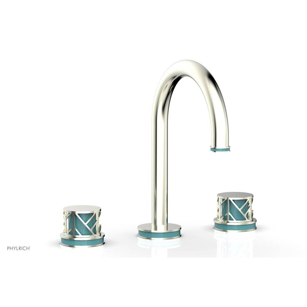 Phylrich French Brass (Living Finish) Jolie Widespread Lavatory Faucet With Gooseneck Spout, Round Cutaway Handles, And Turquoise Accents - 1.2GPM