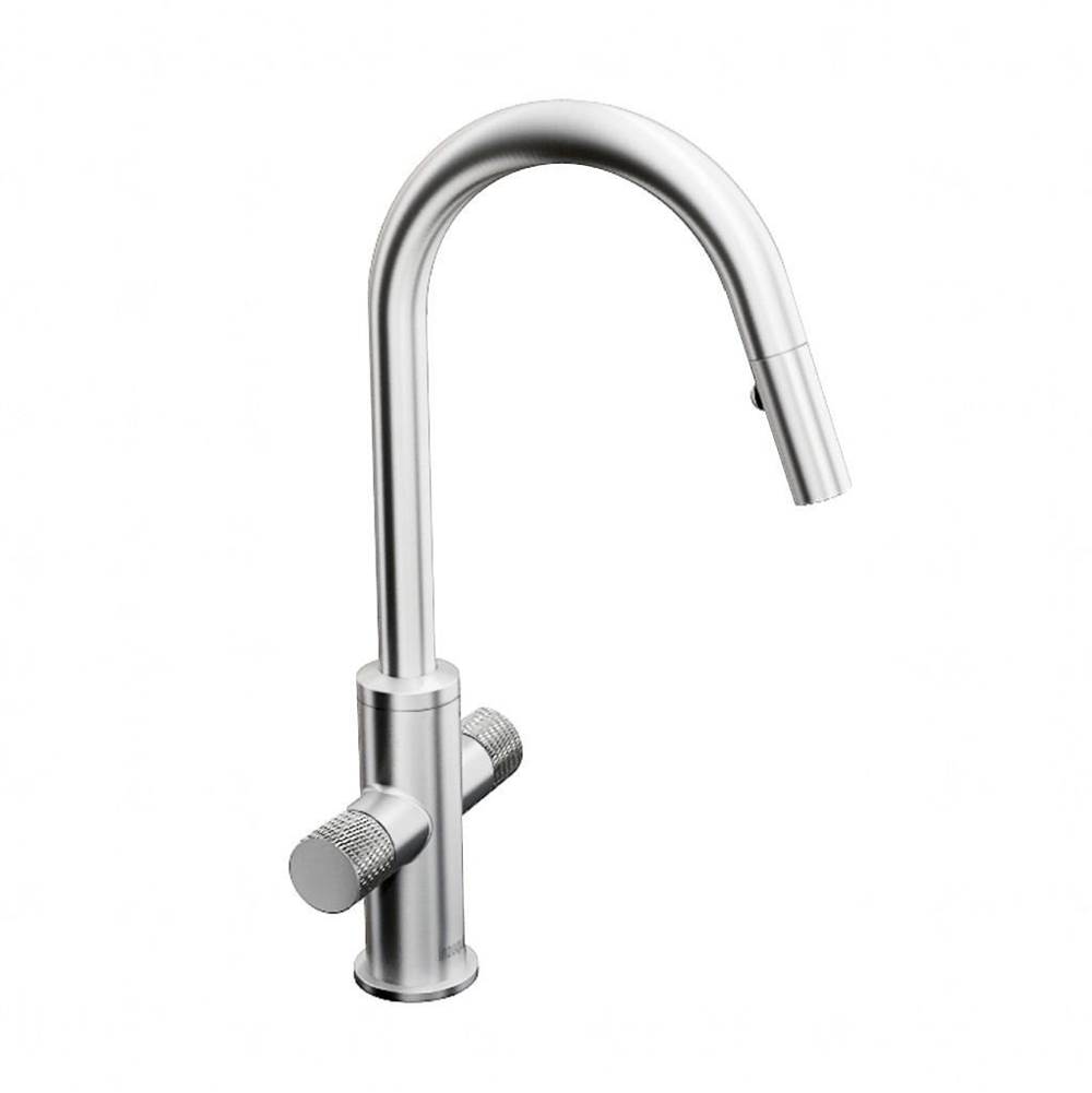 In2aqua Edge Two-Knurl Handle Kitchen Faucet With Swivel Spout And Pull-Down Spray, Stainless Steel Finish