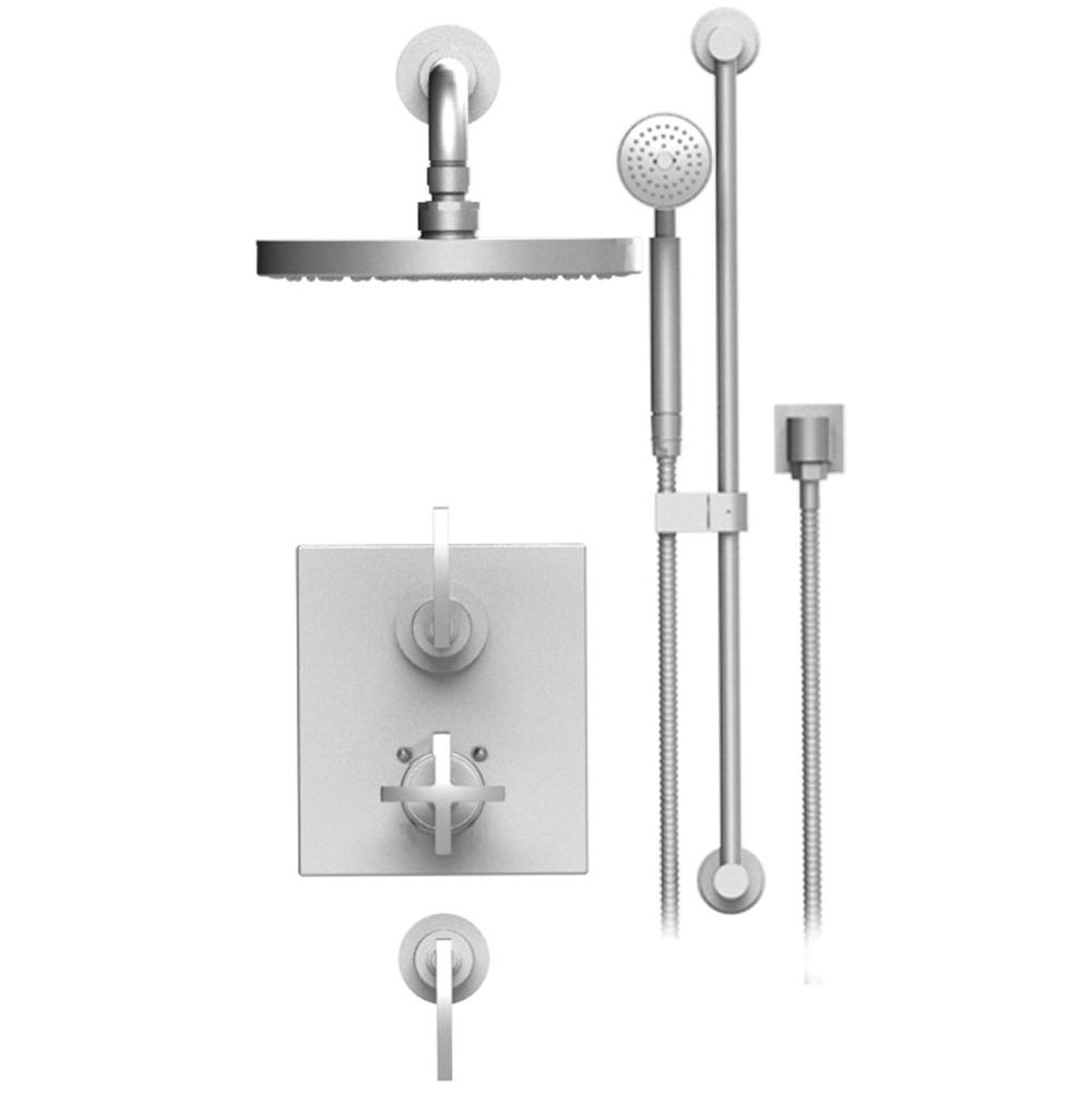 Rubinet Temperature Control Shower With Two Seperate Volume Controls, Fixed Shower Head Bar, Integral Supply & Hand Held Shower, 8'' Wall Mount Trim Only