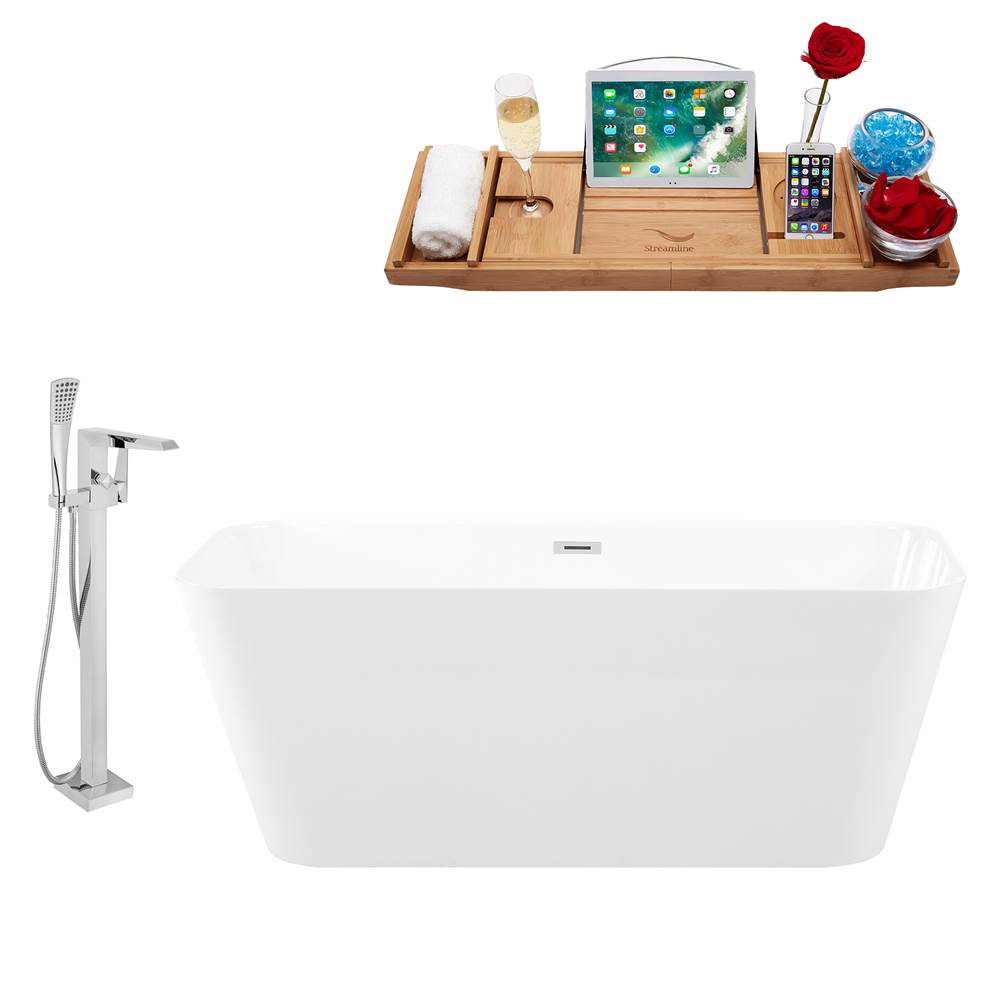 Streamline Bath Tub, Faucet and Tray Set Streamline 59'' Freestanding KH82-100