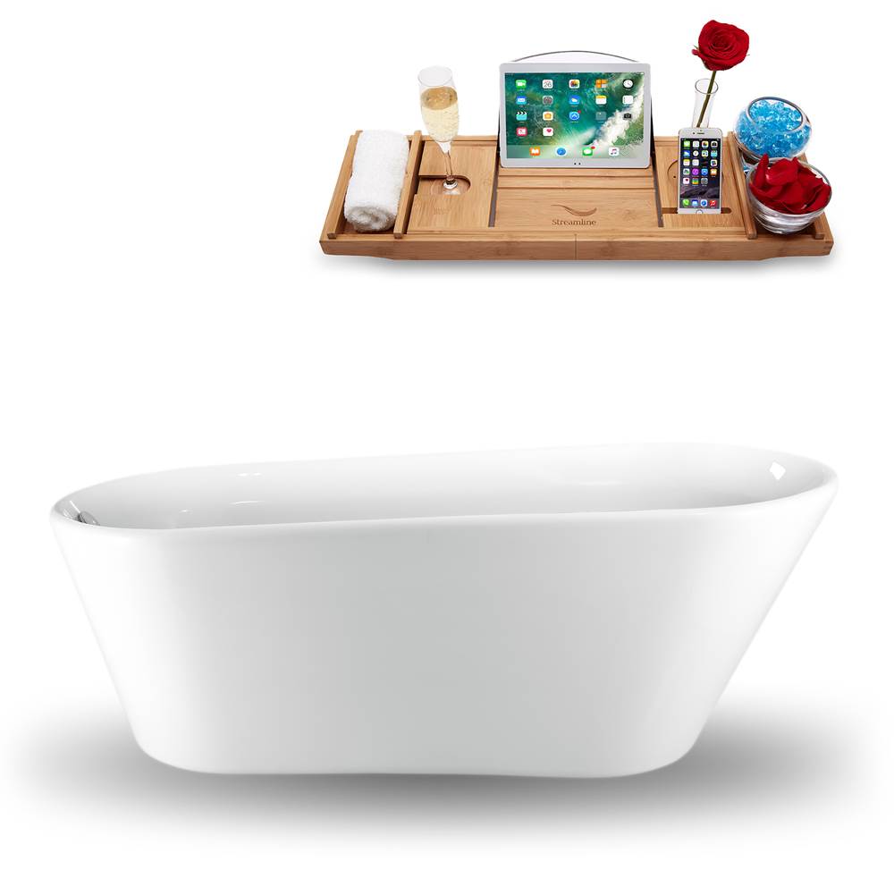 Streamline Bath 61in Streamline N-1520-61FSWH-FM Freestanding Tub and Tray With Internal Drain with NO deck mount faucet capability