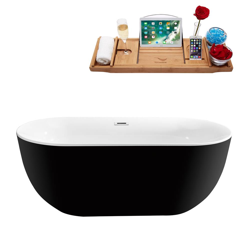 Streamline Bath 59'' Streamline N-801-59FSBL-FM Soaking Freestanding Tub and Tray With Internal Drain