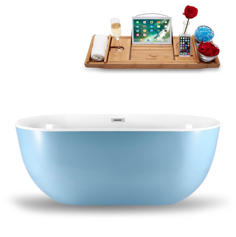 Streamline Bath 59'' Streamline N-804-59FSBLU-FM Freestanding Tub and Tray With Internal Drain