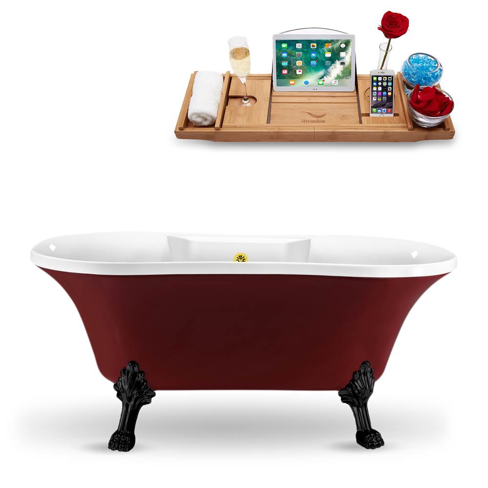 Streamline Bath 60'' Streamline N102BL-GLD Clawfoot Tub and Tray With External Drain