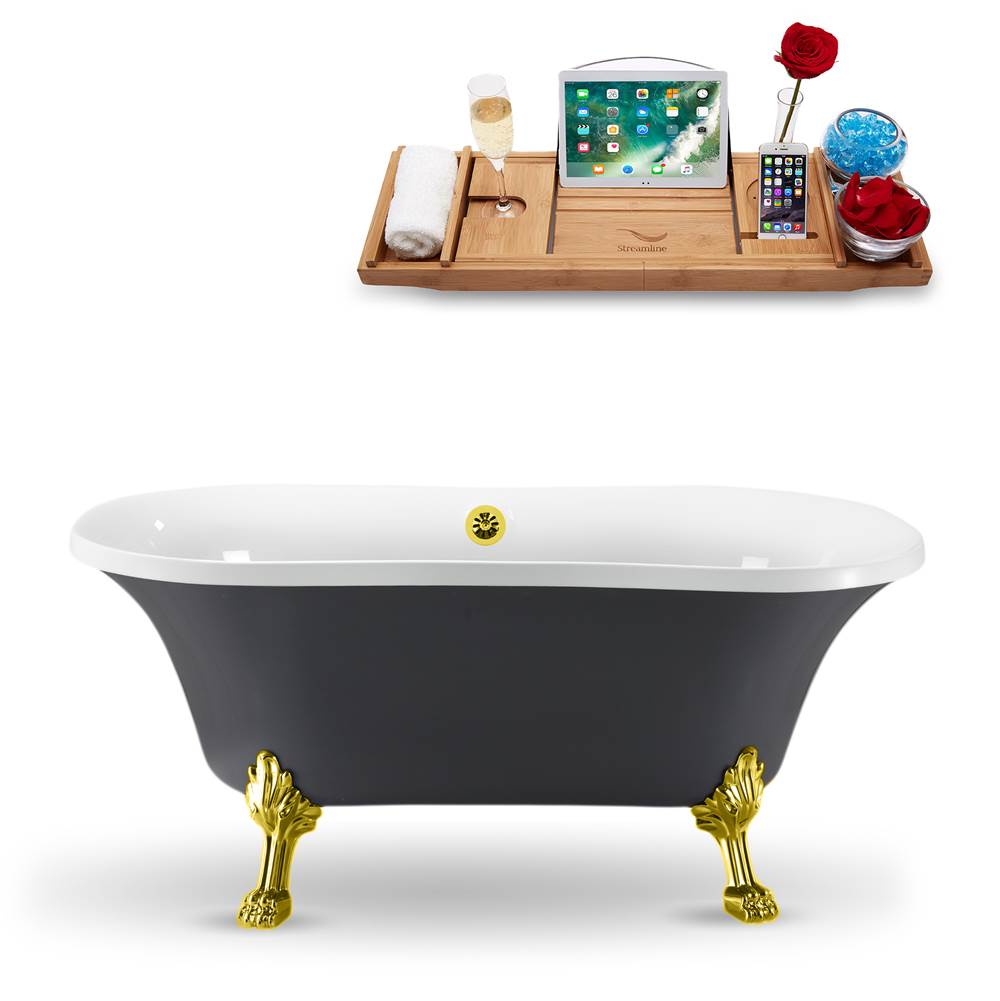 Streamline Bath 60'' Streamline N860GLD-GLD Clawfoot Tub and Tray With External Drain