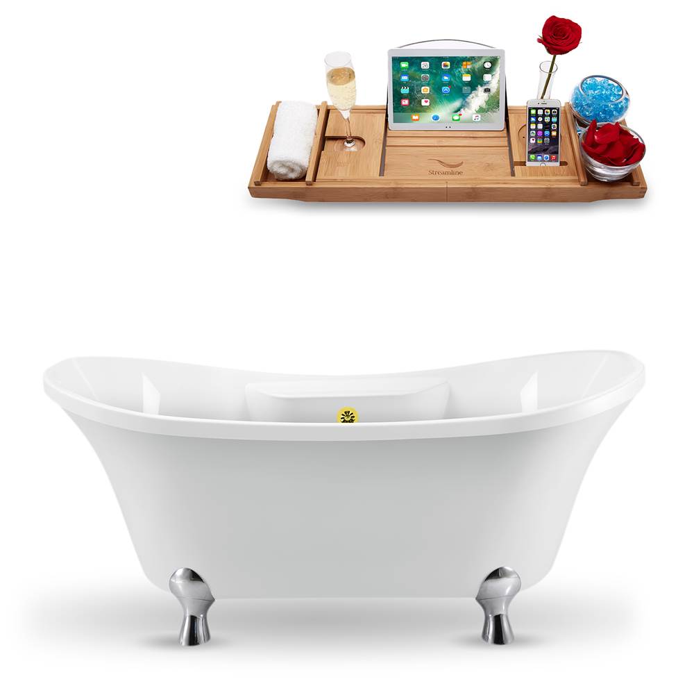 Streamline Bath 60'' Streamline N900CH-GLD Clawfoot Tub and Tray With External Drain