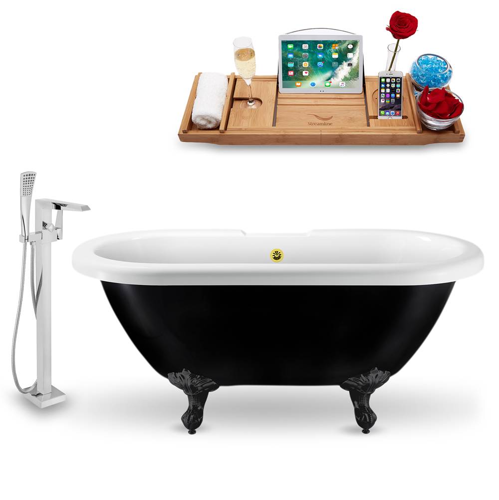Streamline Bath Tub, Faucet and Tray Set Streamline 59'' Clawfoot NH1120BL-GLD-100