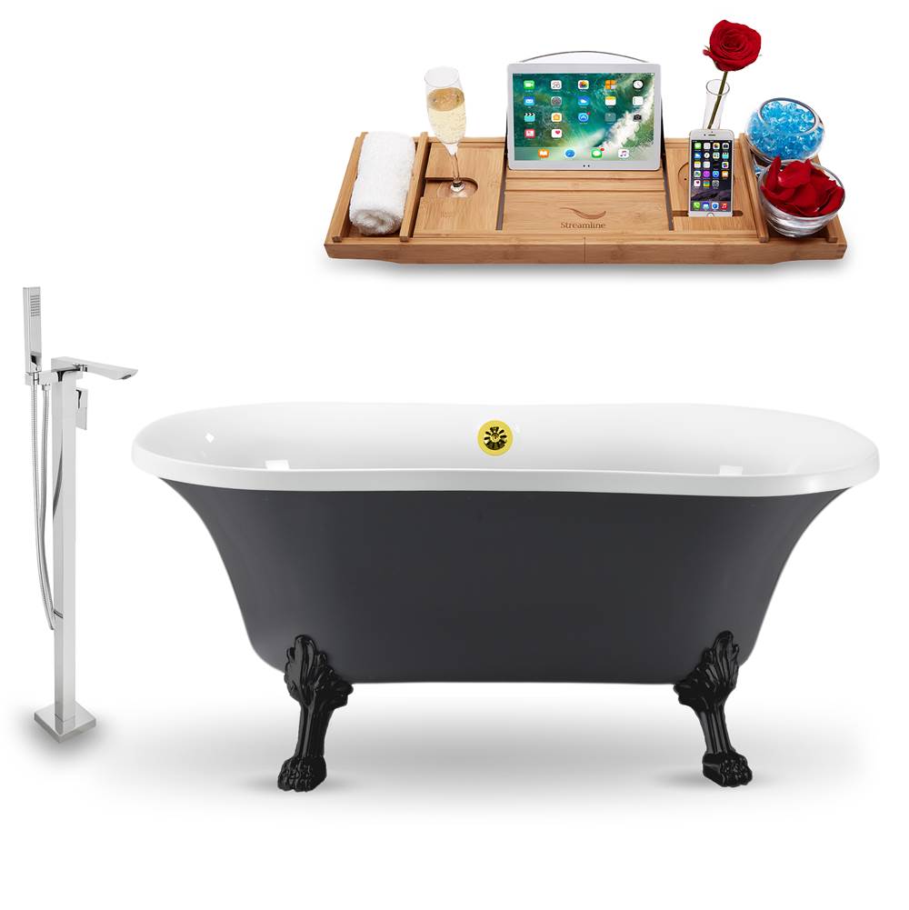 Streamline Bath Tub, Faucet and Tray Set Streamline 60'' Clawfoot NH860BL-GLD-140