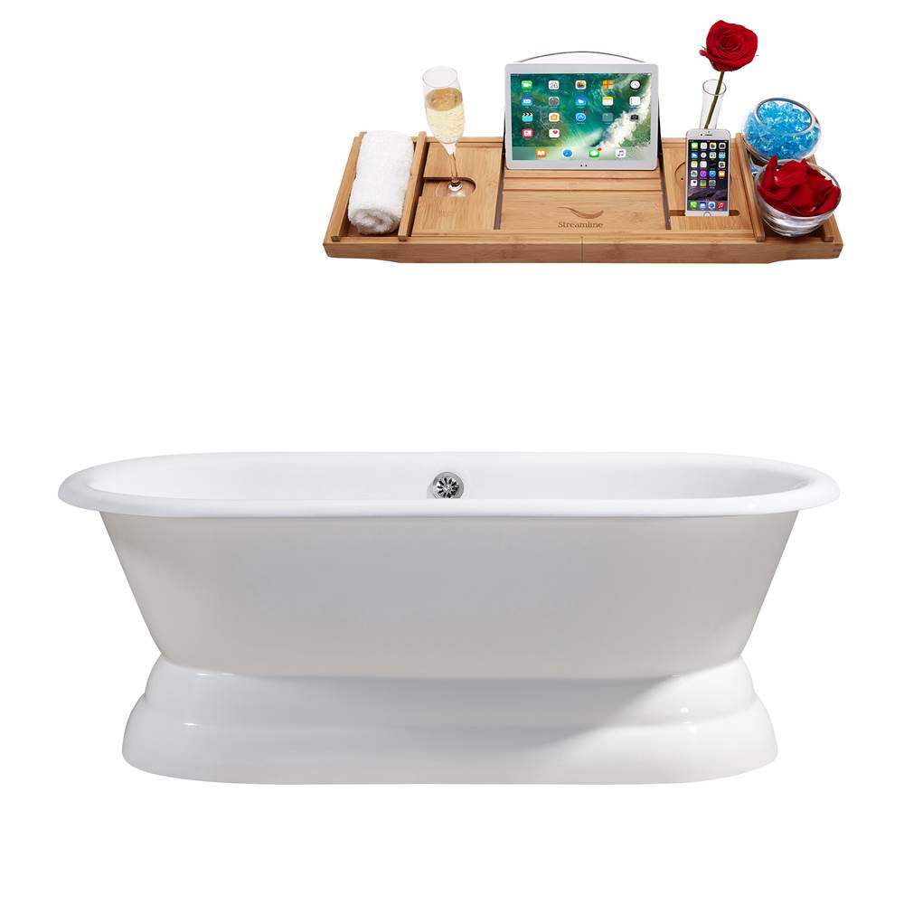 Streamline Bath 66'' Cast Iron R5081CH Soaking freestanding Tub and Tray with External Drain