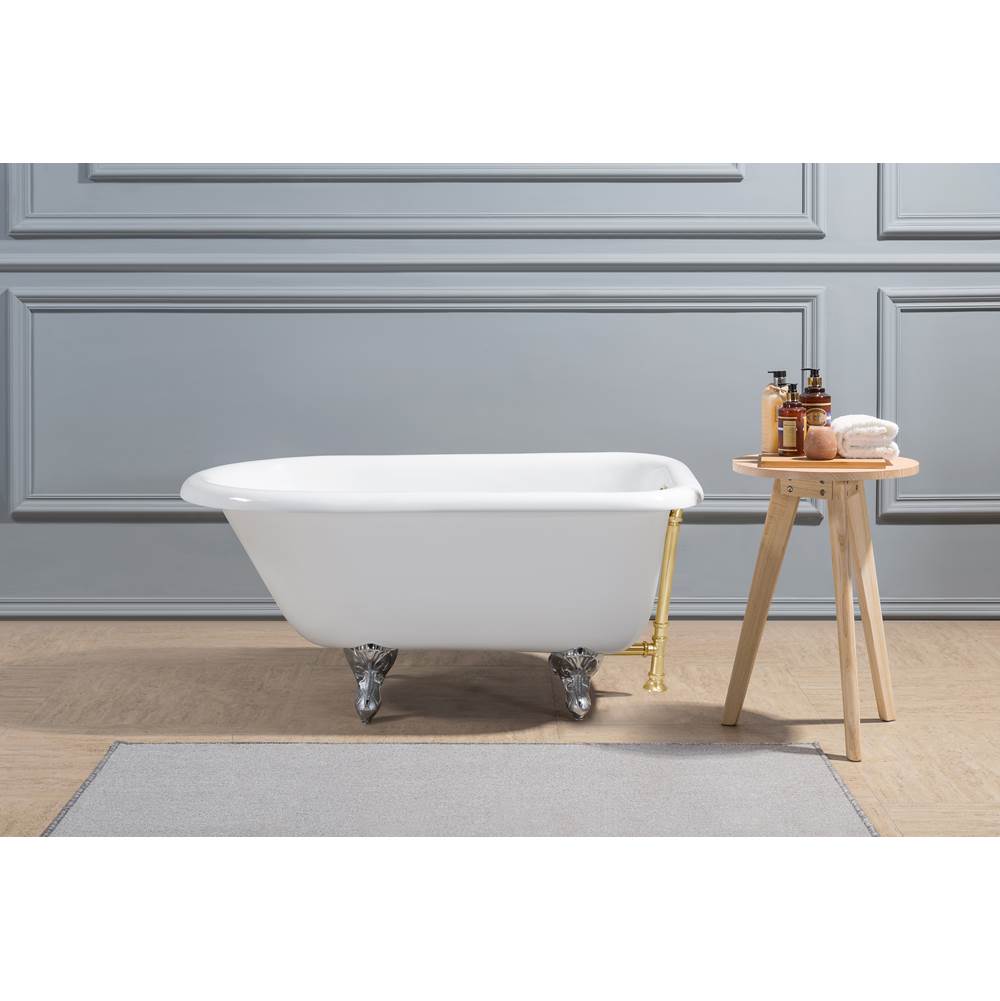 Streamline Bath 48'' Cast Iron R5101CH-GLD Soaking Clawfoot Tub and Tray with External Drain