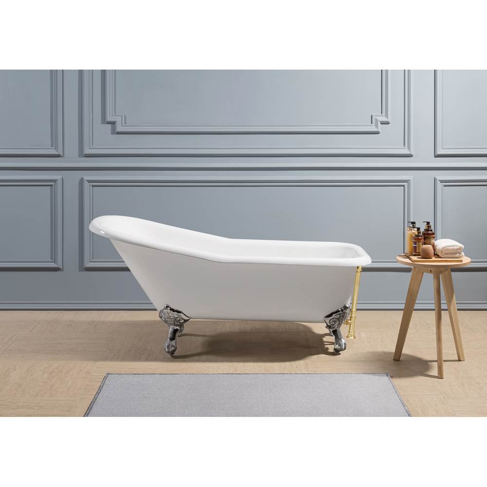 Streamline Bath 66'' Cast Iron R5281CH-GLD Soaking Clawfoot Tub and Tray with External Drain