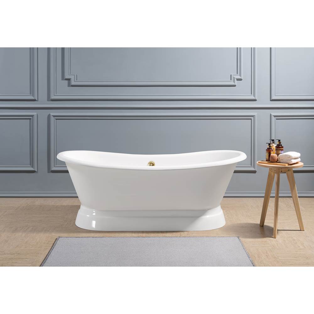 Streamline Bath 71'' Cast Iron R5300GLD Soaking freestanding Tub and Tray with External Drain