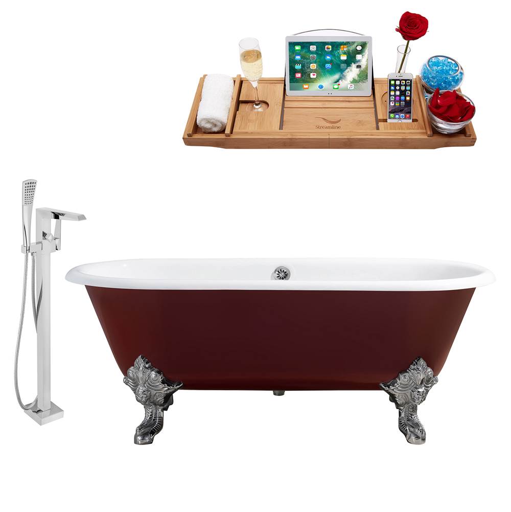 Streamline Bath Cast Iron Tub, Faucet and Tray Set 69'' RH5000CH-CH-100