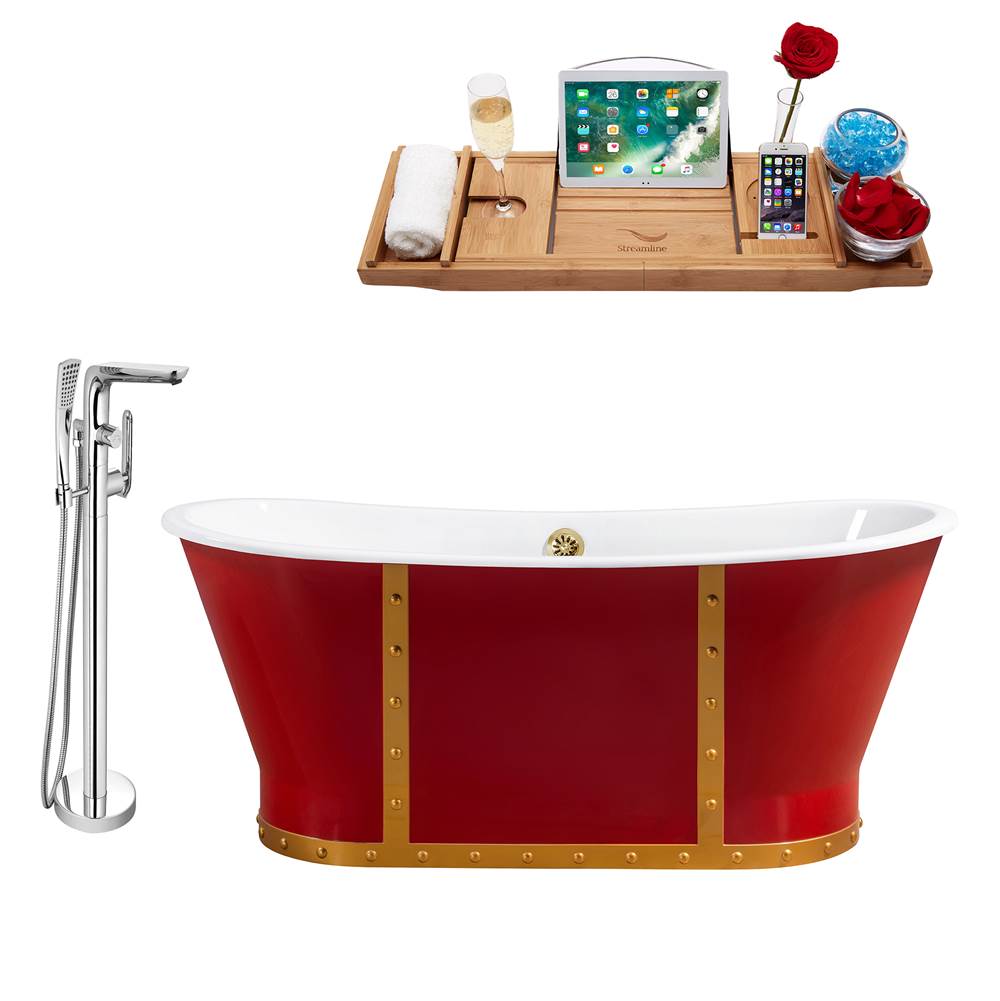 Streamline Bath Cast Iron Tub, Faucet and Tray Set 67'' RH5043GLD-120
