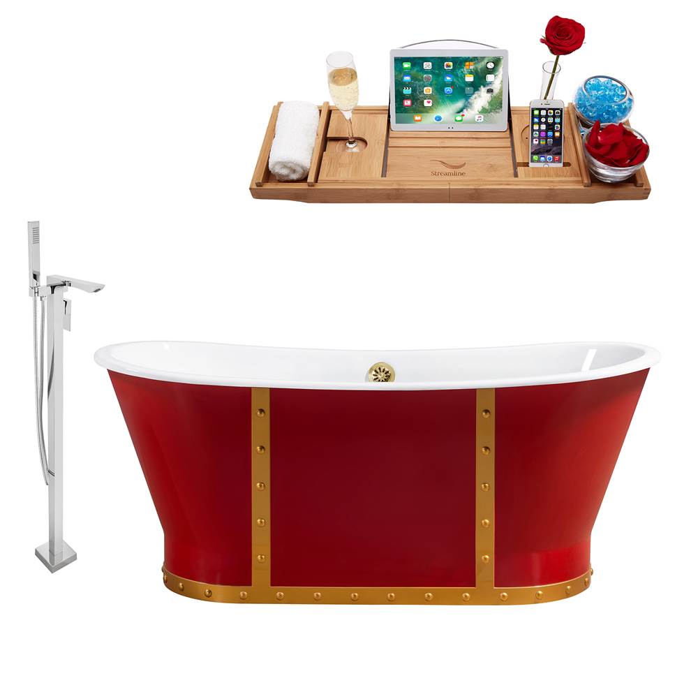 Streamline Bath Cast Iron Tub, Faucet and Tray Set 67'' RH5043GLD-140