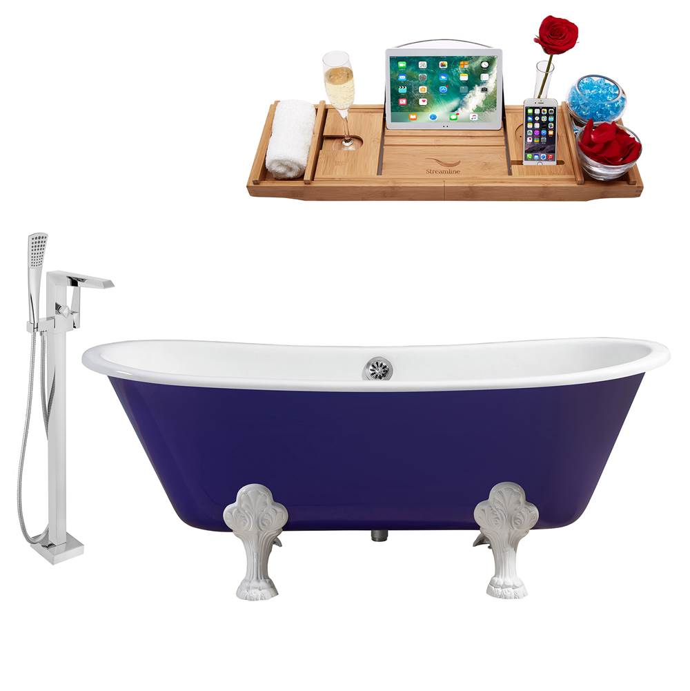 Streamline Bath Cast Iron Tub, Faucet and Tray Set 67'' RH5060WH-CH-100