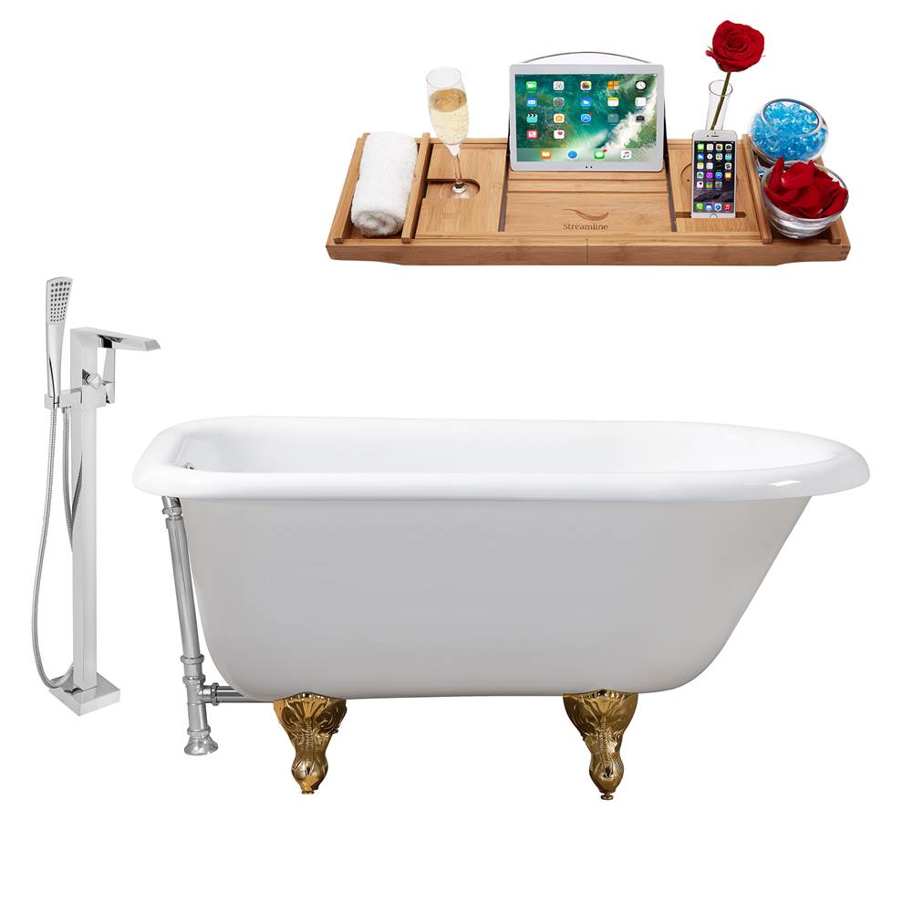 Streamline Bath Cast Iron Tub, Faucet and Tray Set 48'' RH5101GLD-CH-100