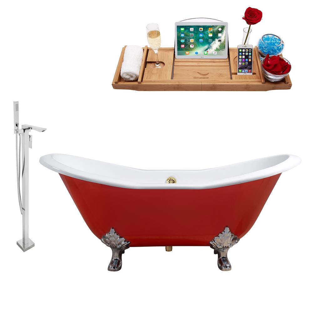 Streamline Bath Cast Iron Tub, Faucet and Tray Set 72'' RH5160CH-GLD-140