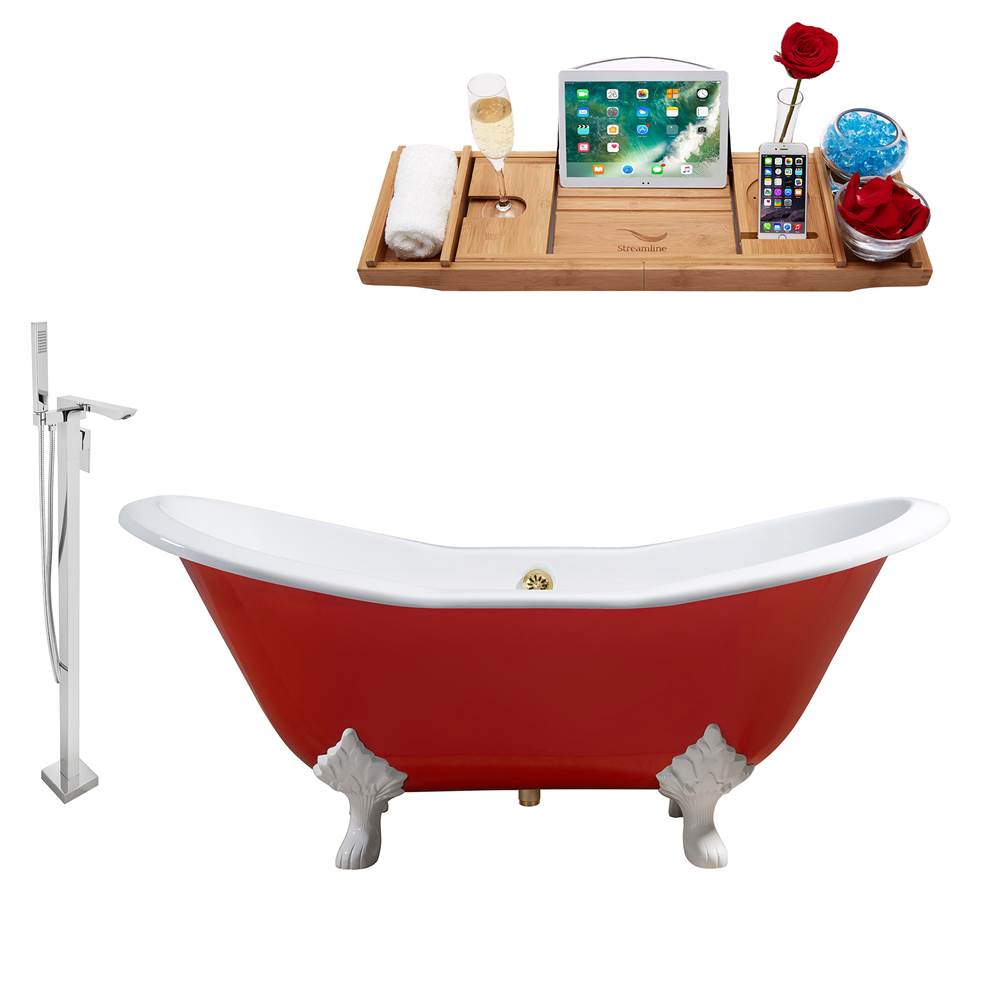 Streamline Bath Cast Iron Tub, Faucet and Tray Set 72'' RH5160WH-GLD-140
