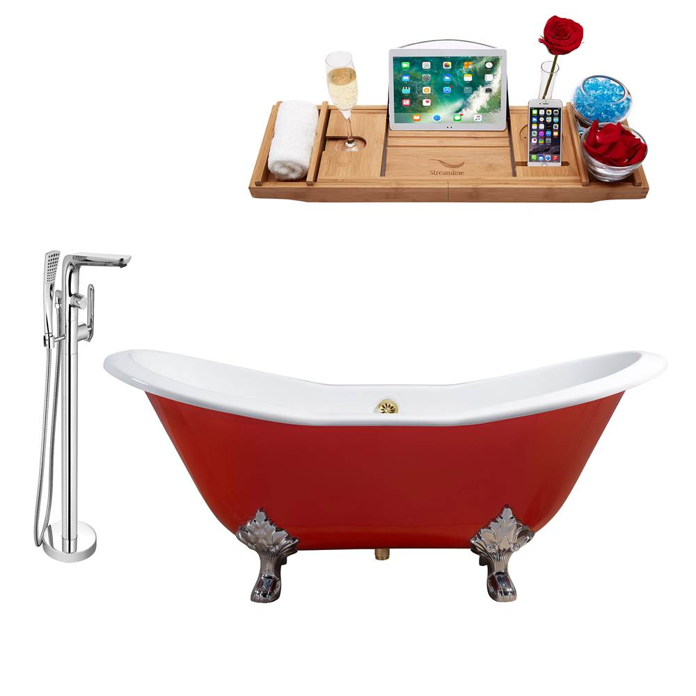 Streamline Bath Cast Iron Tub, Faucet and Tray Set 61'' RH5161CH-GLD-120