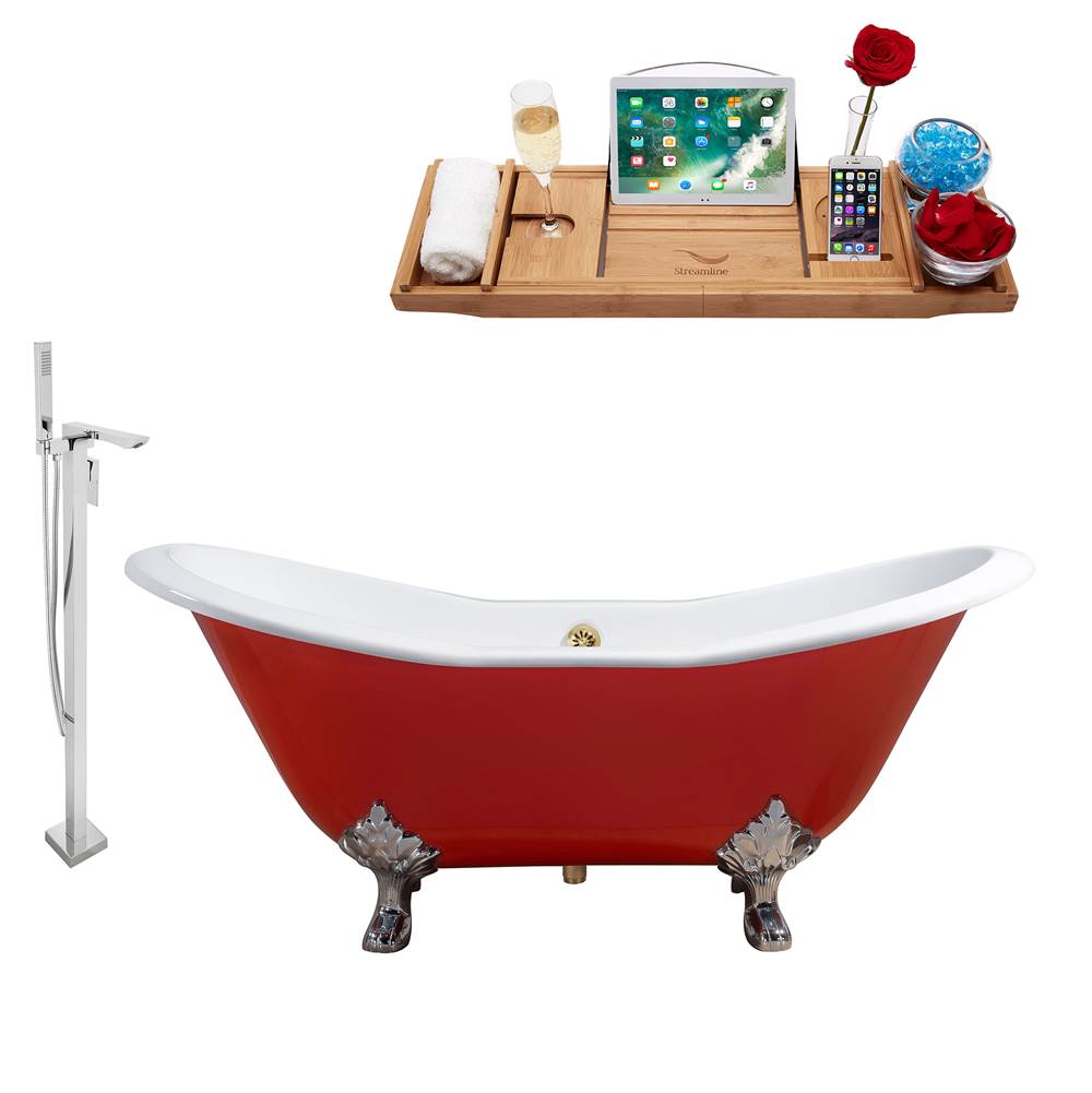 Streamline Bath Cast Iron Tub, Faucet and Tray Set 61'' RH5161CH-GLD-140