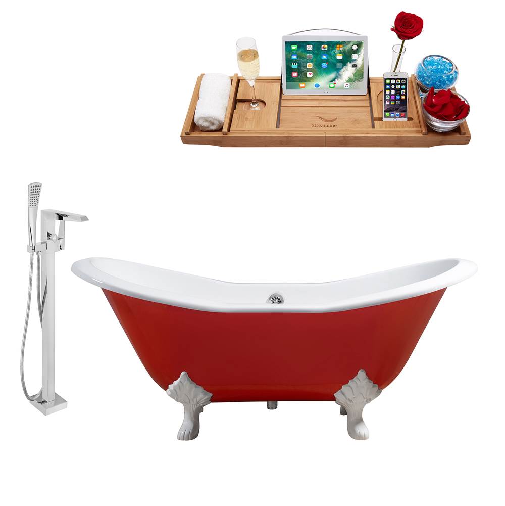 Streamline Bath Cast Iron Tub, Faucet and Tray Set 61'' RH5161WH-CH-100