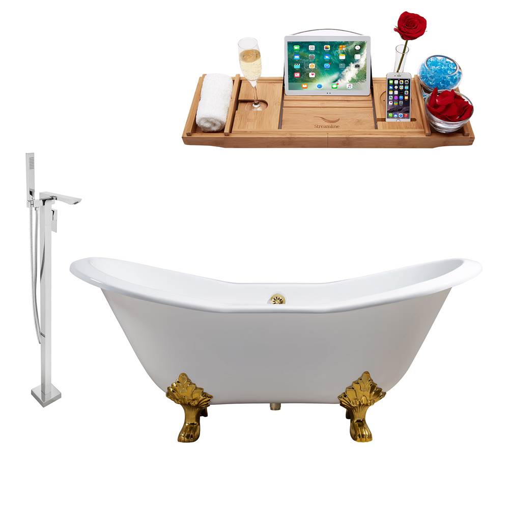 Streamline Bath Cast Iron Tub, Faucet and Tray Set 61'' RH5163GLD-GLD-140