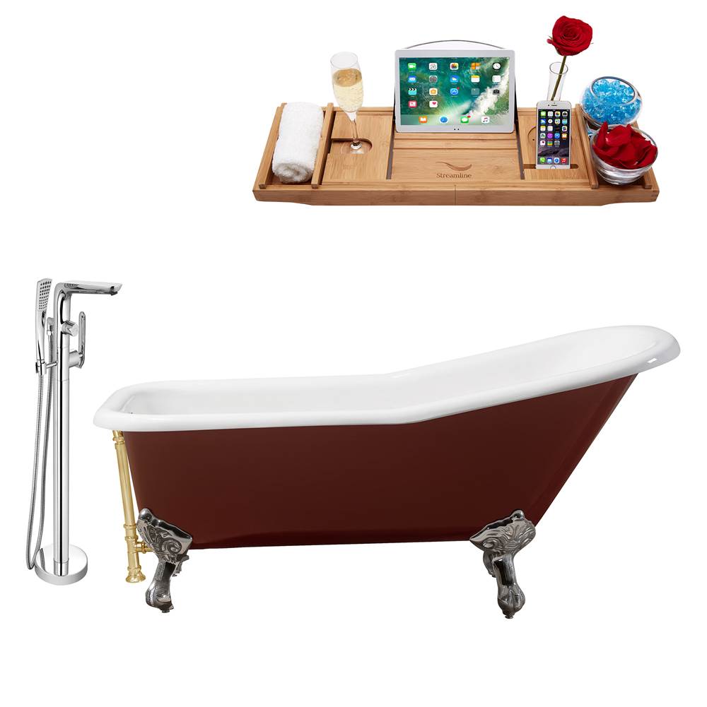 Streamline Bath Cast Iron Tub, Faucet and Tray Set 66'' RH5280CH-GLD-120