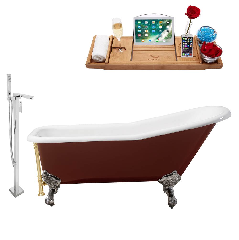 Streamline Bath Cast Iron Tub, Faucet and Tray Set 66'' RH5280CH-GLD-140