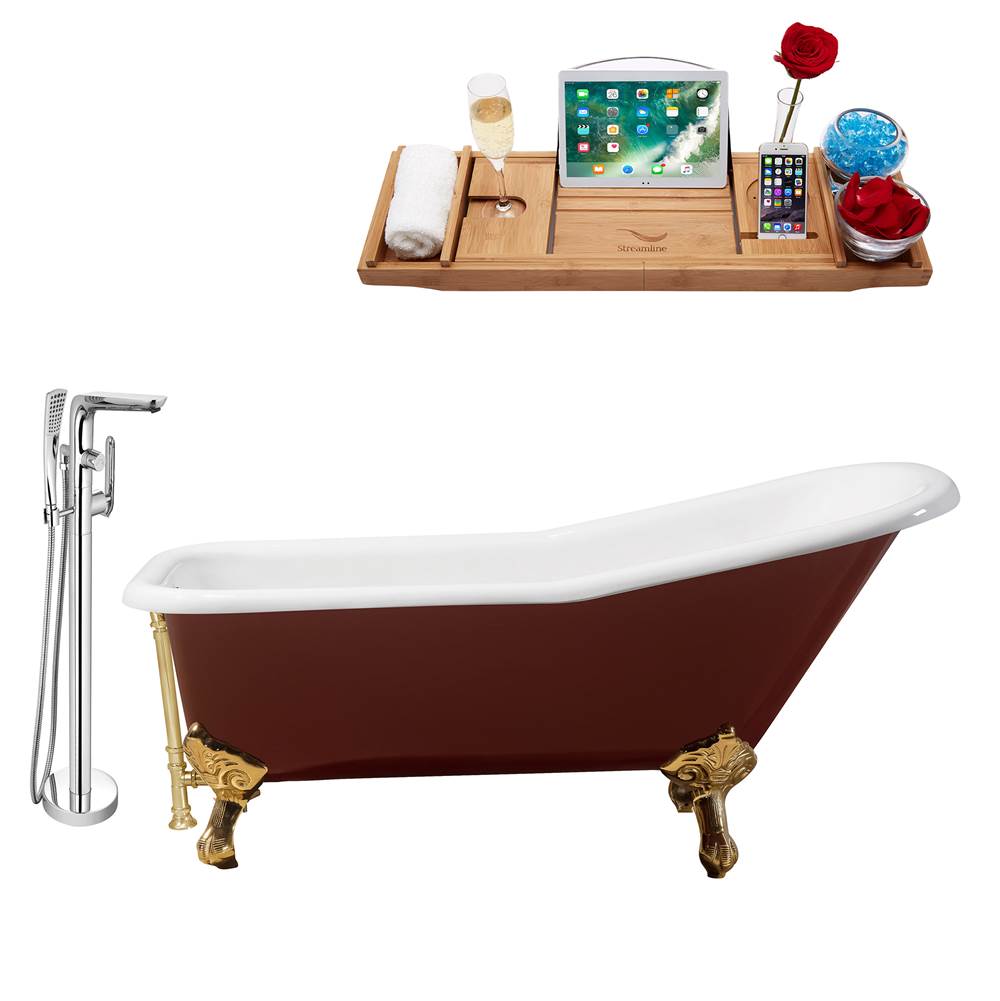 Streamline Bath Cast Iron Tub, Faucet and Tray Set 66'' RH5280GLD-GLD-120
