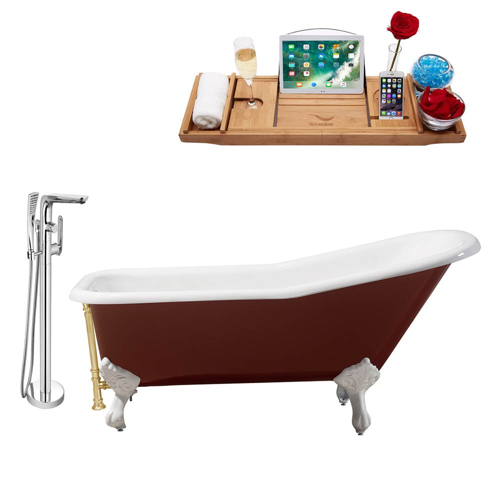 Streamline Bath Cast Iron Tub, Faucet and Tray Set 66'' RH5280WH-GLD-120