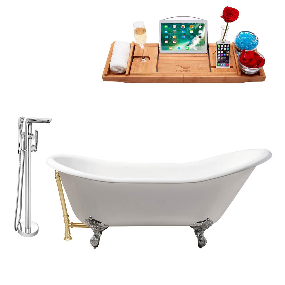 Streamline Bath Cast Iron Tub, Faucet and Tray Set 67'' RH5420CH-GLD-120
