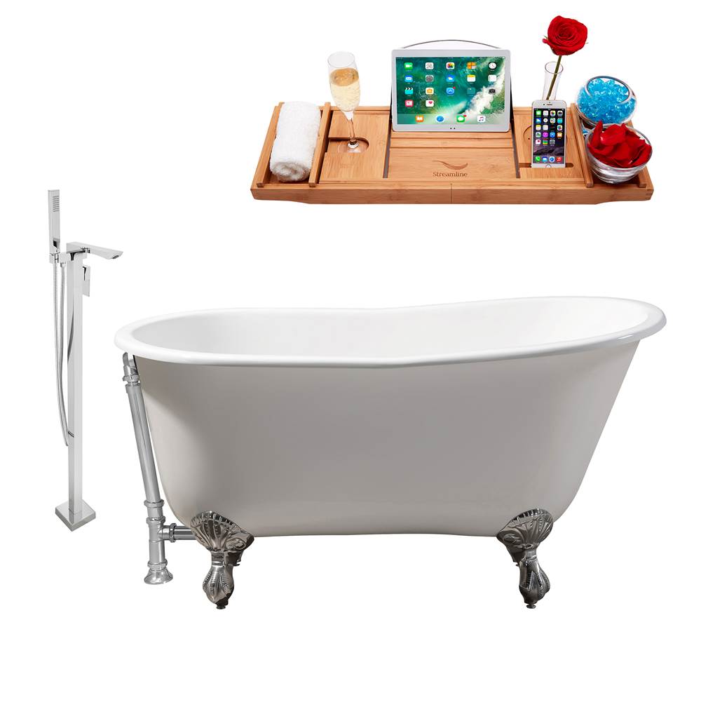Streamline Bath Cast Iron Tub, Faucet and Tray Set 53'' RH5460CH-CH-140