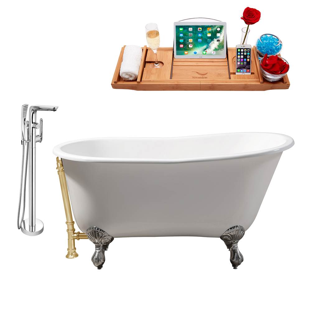 Streamline Bath Cast Iron Tub, Faucet and Tray Set 53'' RH5460CH-GLD-120