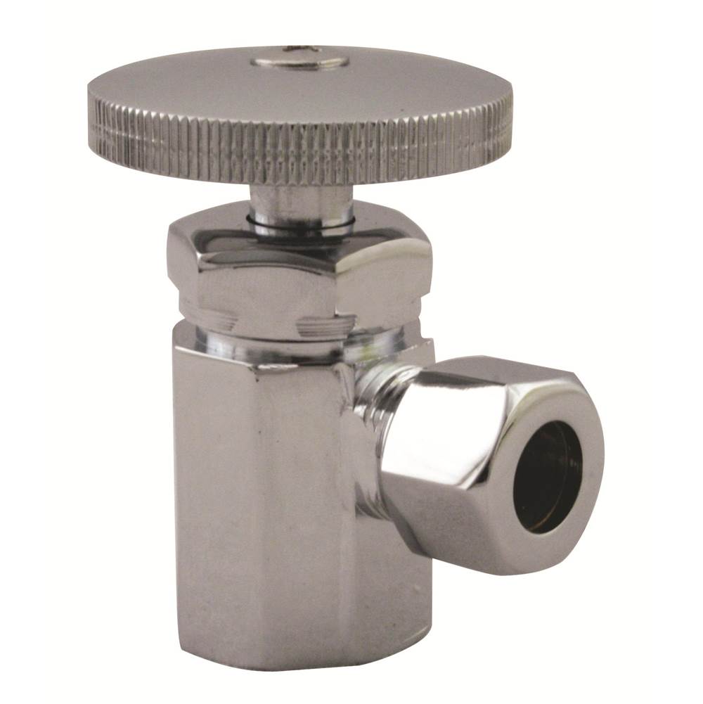 Westbrass Round Handle Angle Stop Shut Off Valve 1/2-Inch IPS Inlet with 3/8-Inch Compression Outlet in Polished Chrome
