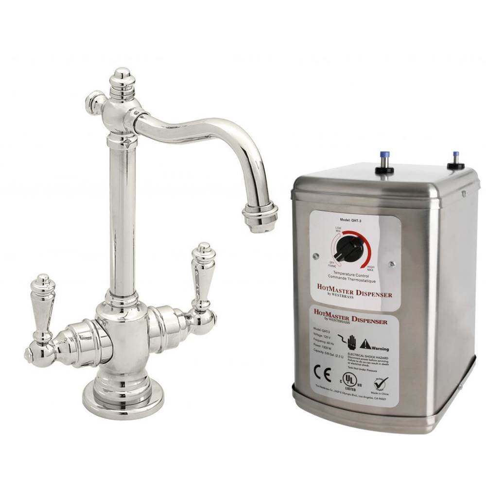 Westbrass Victorian 9 in. Hot and Cold Water Dispenser and Tank in Polished Nickel