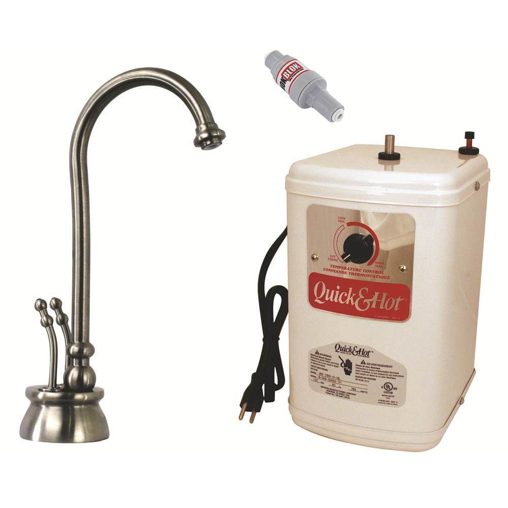 Westbrass Docalorah 2-Handle Hot Water Dispenser Faucet with Hot Water Tank in Satin Nickel