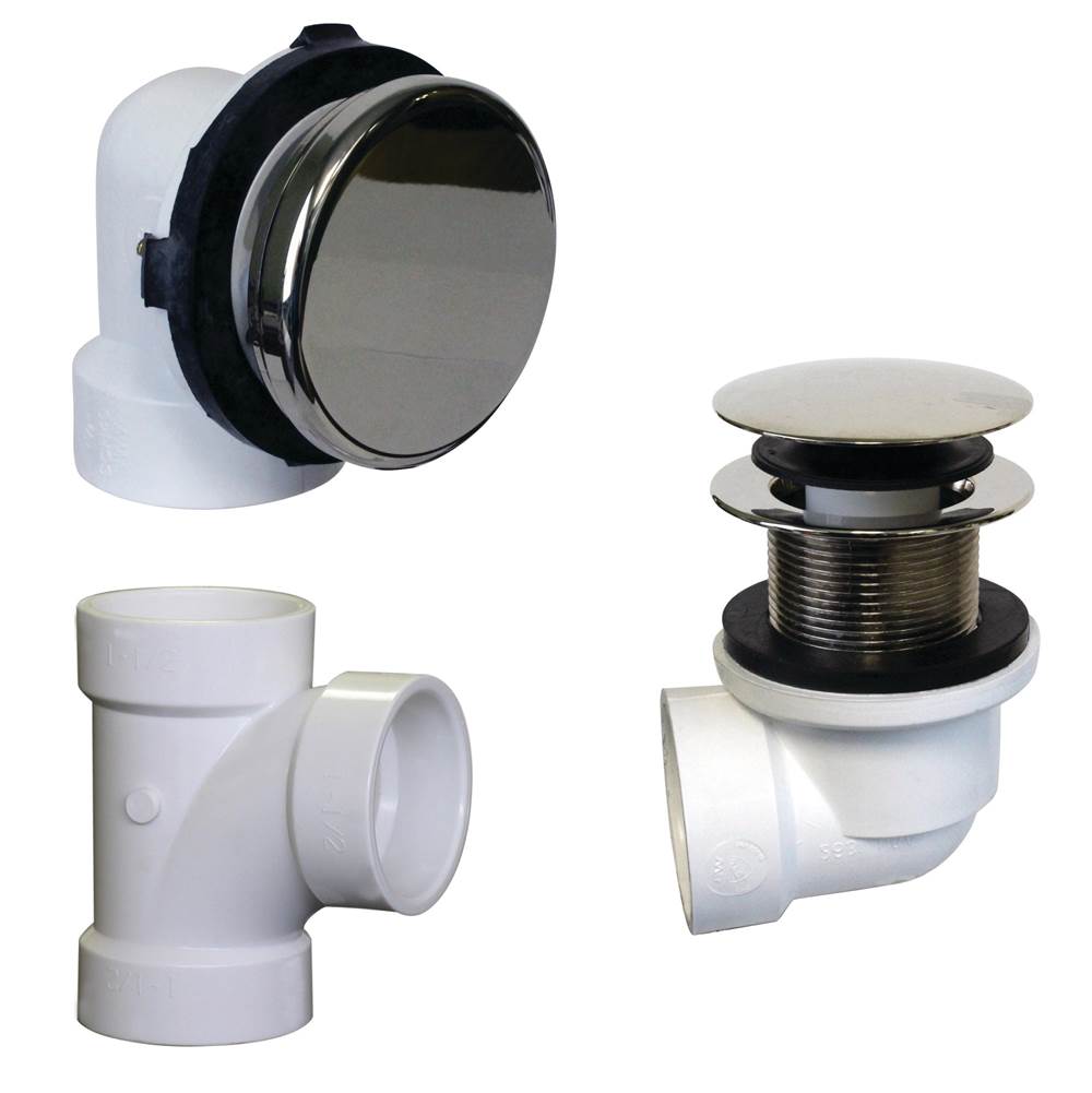 Westbrass Illusionary Overflow Sch. 40 PVC Plumbers Pack with Tip-Toe Bath Drain in Polished Nickel