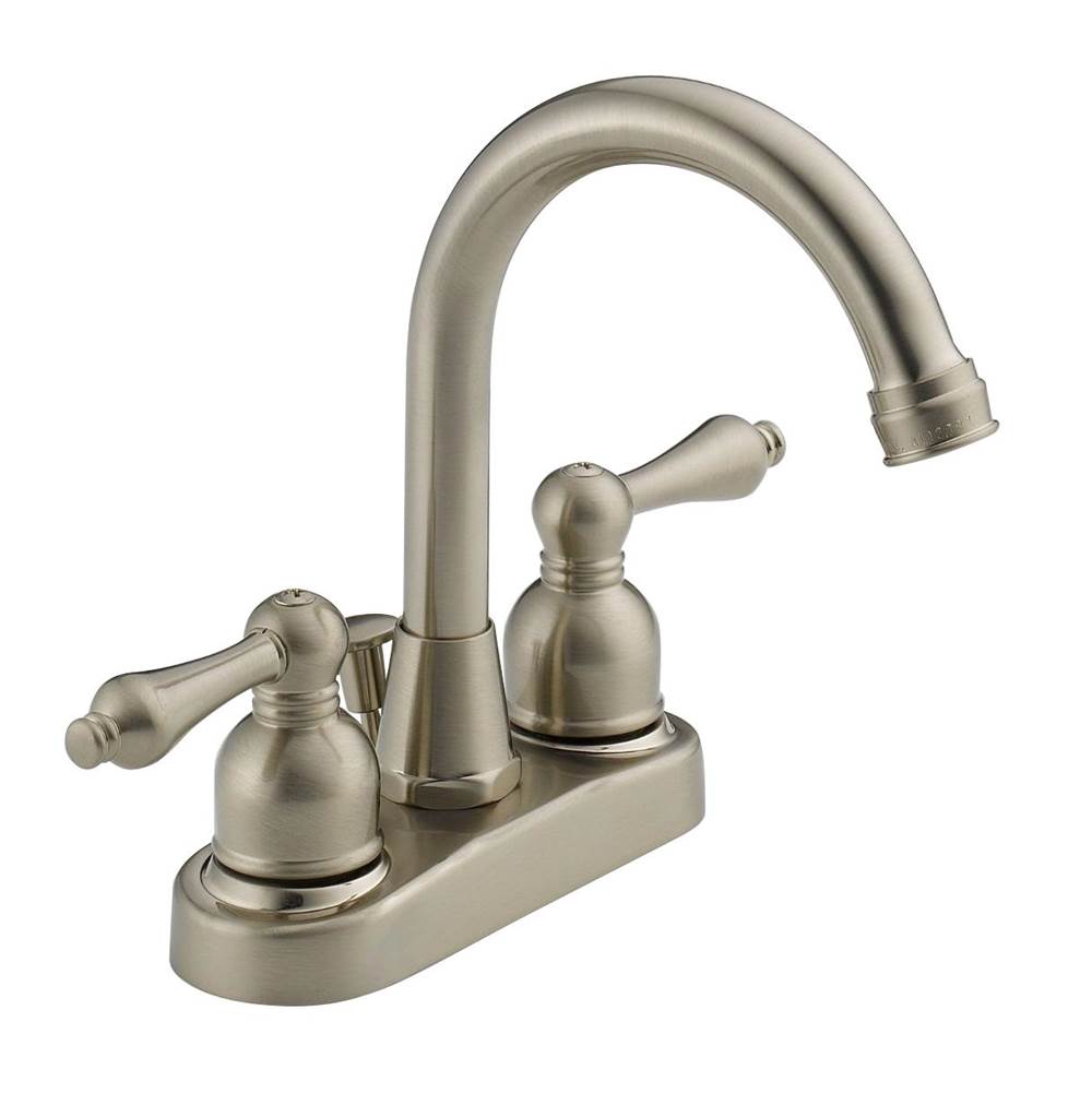 Westbrass 4 in. Centerset 2-Handle High-Arc Bathroom Faucet in Satin Nickel with Drain