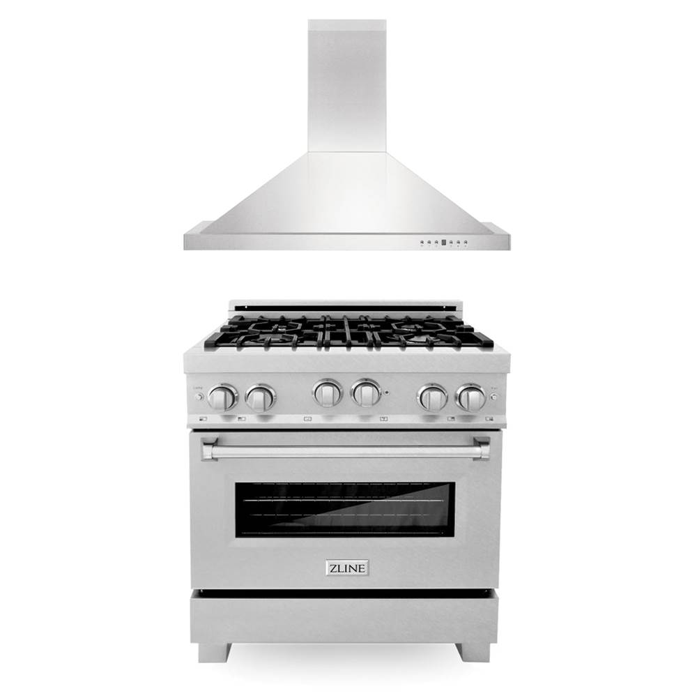 Z-Line 30'' Kitchen Package with DuraSnow Stainless Steel Gas Range with DuraSnow Door and Convertible Vent Range Hood