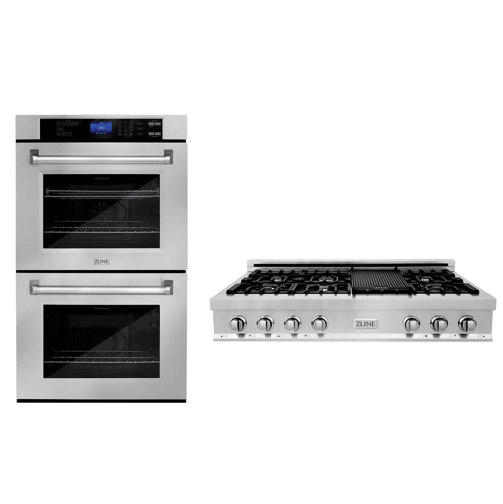 Z-Line Kitchen Package with 48'' Stainless Steel Rangetop and 30'' Double Wall Oven