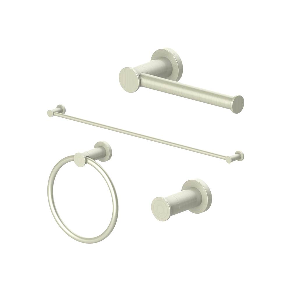 Z-Line Emerald Bay Bathroom Accessories Package with Towel Rail, Hook, Ring and Toilet Paper Holder in Brushed Nickel