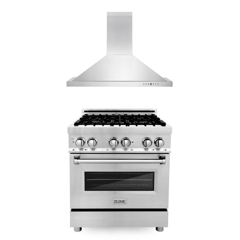 Z-Line 30'' Kitchen Package with Stainless Steel Dual Fuel Range and Convertible Vent Range Hood