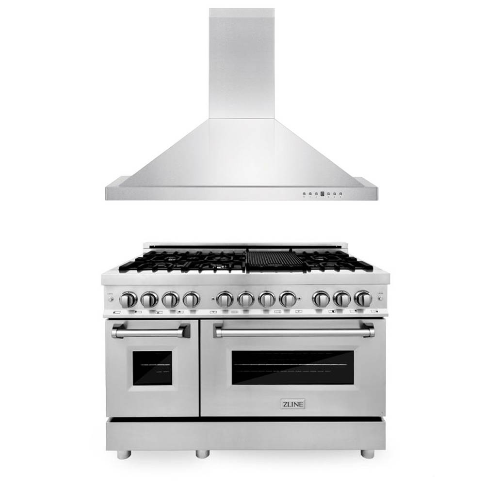 Z-Line 48'' Kitchen Package with Stainless Steel Dual Fuel Range and Convertible Vent Range Hood