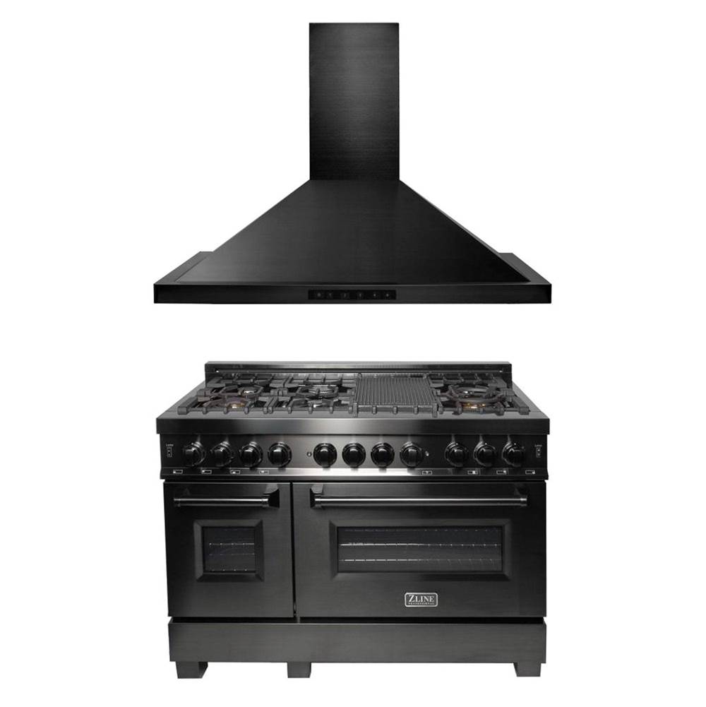 Z-Line 48'' Kitchen Package with Black Stainless Steel Dual Fuel Range and Convertible Vent Range Hood