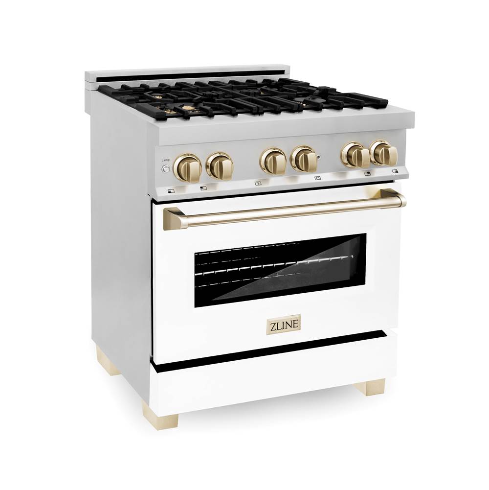 Z-Line Autograph Edition 24'' 2.8 cu.' Dual Fuel Range with Gas Stove and Electric Oven in Stainless Steel with White Matte Door and Gold Accents