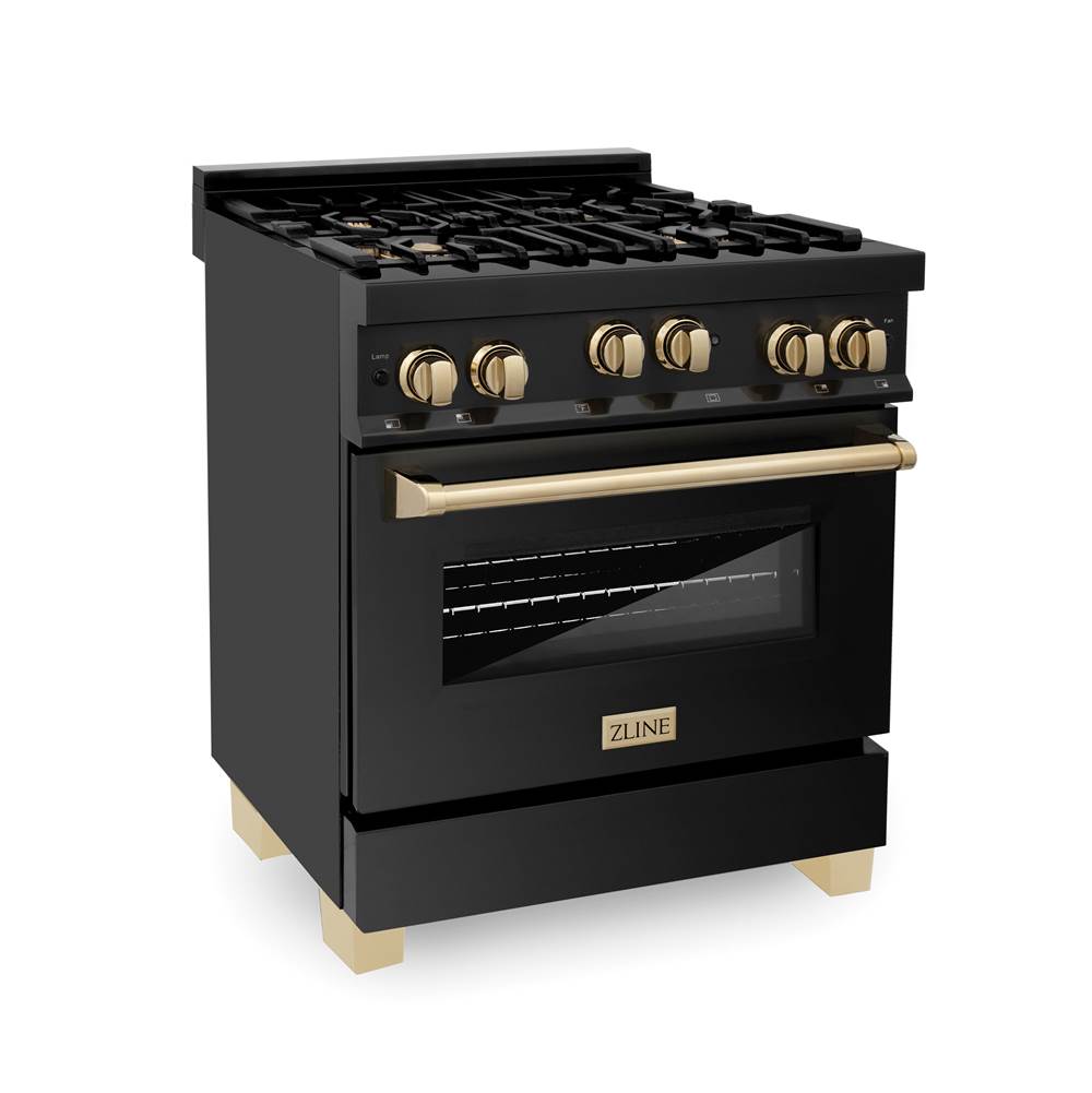 Z-Line Autograph Edition 30'' 4.0 cu.' Range with Gas Stove and Gas Oven in Black Stainless Steel with Gold Accents