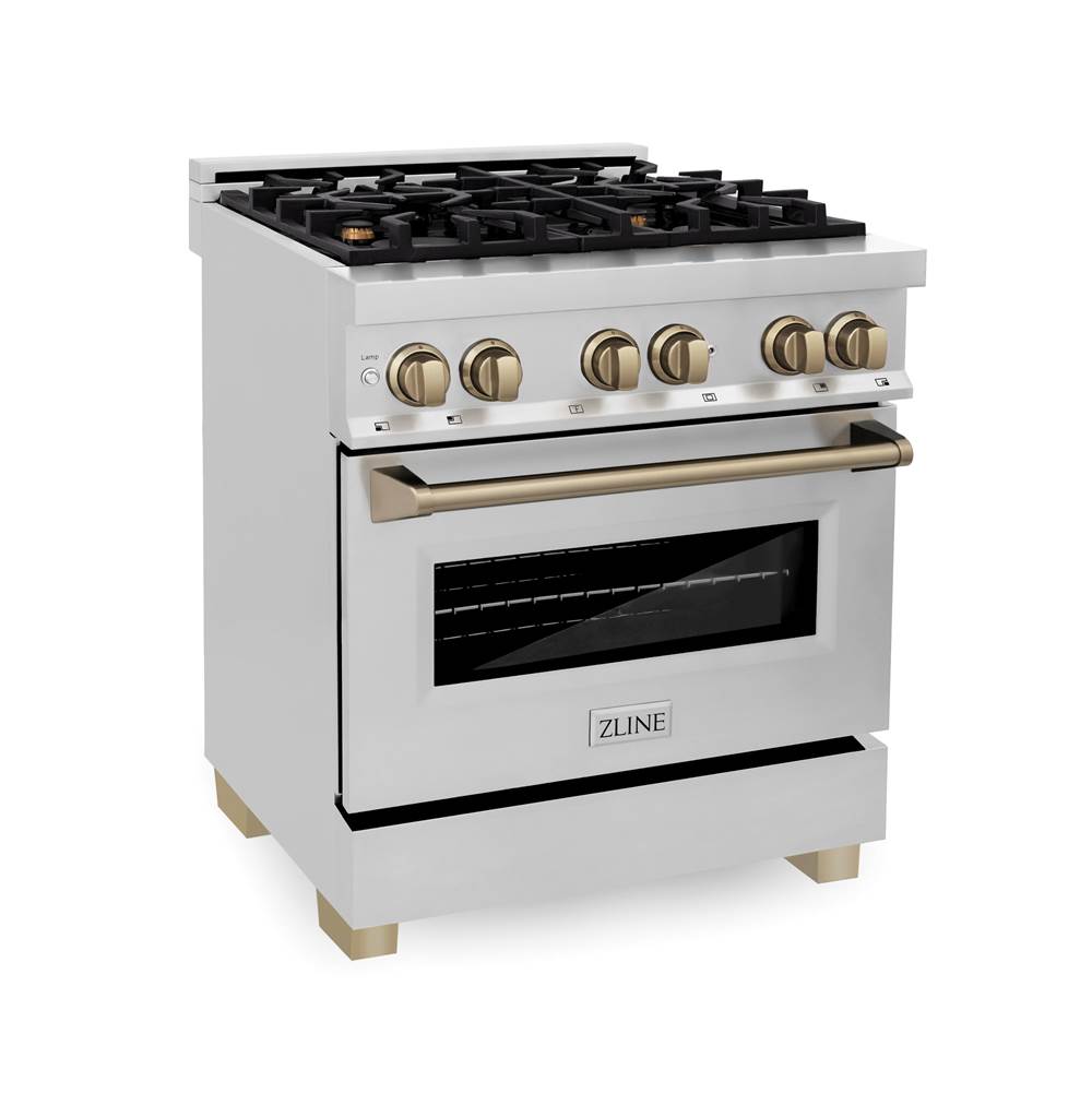 Z-Line Autograph Edition 30'' 4.0 cu.' Range with Gas Stove and Gas Oven in Stainless Steel with Champagne Bronze Accents