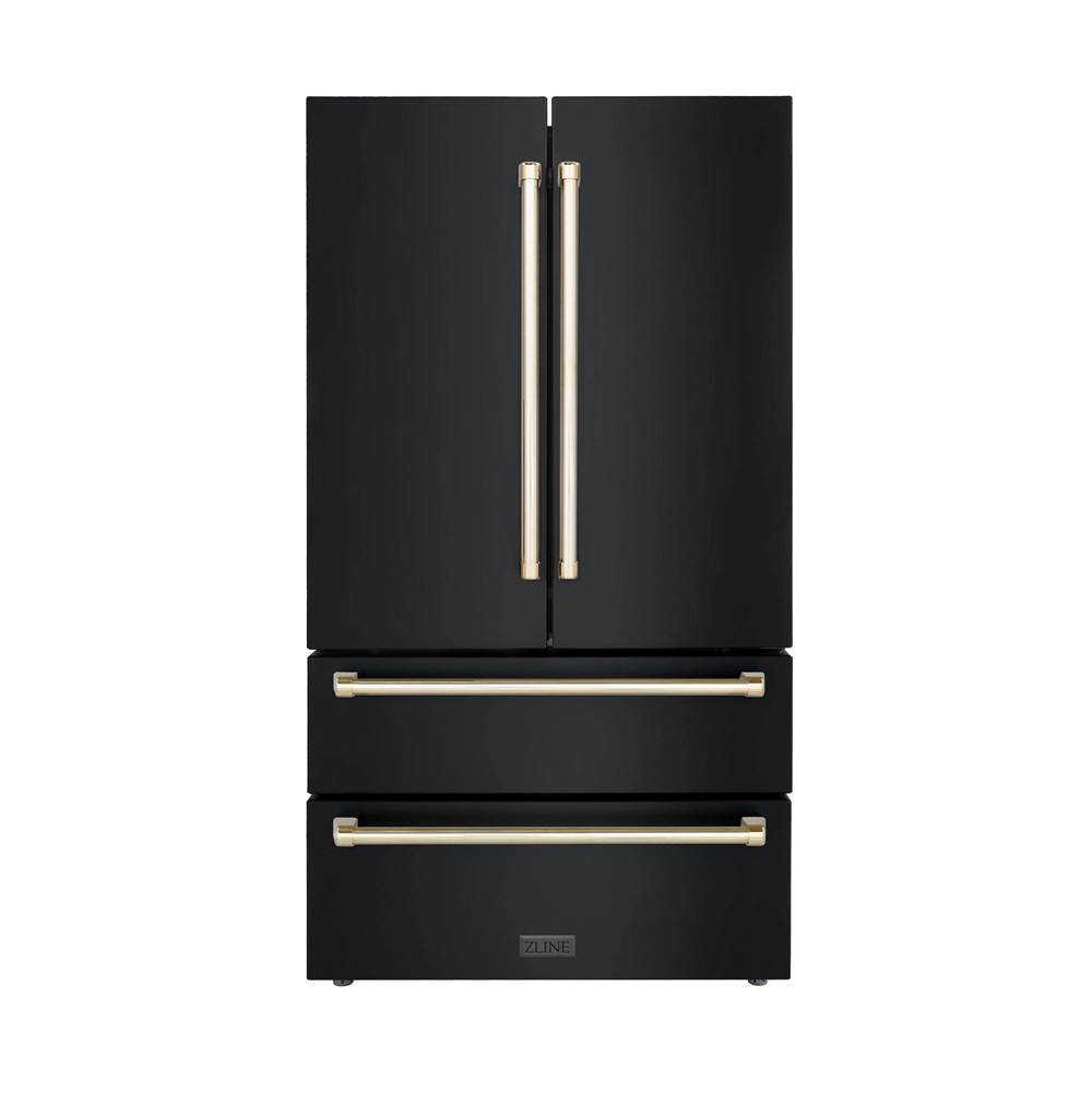 Z-Line 36'' Autograph Edition 22.5 cu. ft Freestanding French Door Refrigerator with Ice Maker in Fingerprint Resistant Black Stainless Steel with Gold Accents (RFMZ-36-BS-G)